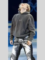 Side profile of the Ilia Malinin oversized hoodie highlighting the heavyweight fleece texture.