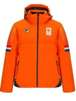 Jutta Leerdam Olympic Orange Puffer Jacket Front View Look