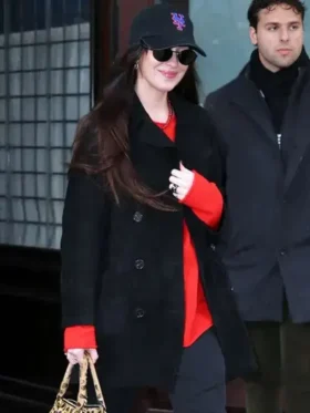 2026 Dakota Johnson Black Leather Coat Front View