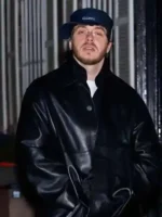 NYC 2026 Jack Harlow Black Leather Coat Closure View