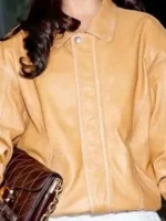 NYFW 2026 Emilia Mernes Brown Leather Jacket Close-Up View