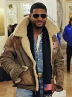 Olympics 2026 Usher Shearling Leather Jacket Leather and Shearling Detail