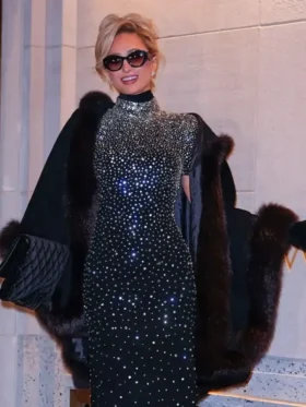 Paris Hilton NYC 2026 Coat in a vibrant pink color from TV Jackets.