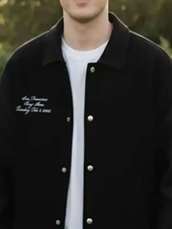 Pro Bowl Games 2026 Black Varsity Jacket Front View A high-quality front view of the Pro Bowl Games 2026 Black Varsity Jacket featuring premium wool and leather sleeves.