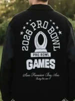 The back profile of the 2026 Pro Bowl varsity jacket showing the seamless tailoring and athletic silhouette.