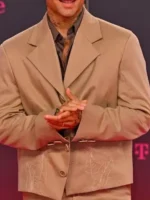 Red Carpet Maluma Cropped Beige Blazer Close-Up View