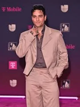 Red Carpet Maluma Cropped Beige Blazer Front View