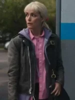 Rose Byrne Tow Leather Jacket Closure Detail