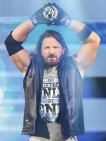 AJ Styles Royal Rumble 2026 black leather vest front look