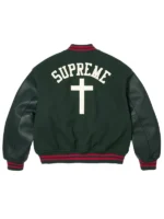 Supreme Cross Varsity Jacket Green Back View