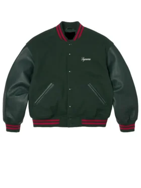 Supreme Cross Varsity Jacket Green Front View