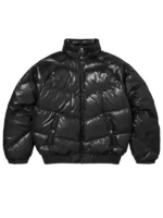 Supreme Schott Shiny Puffer Jacket Black Front View