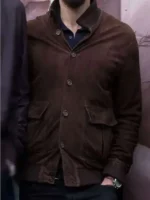 Tarik Saleh Brown Suede Leather Jacket Close-Up