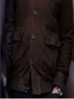 Tarik Saleh Brown Suede Leather Jacket Closure Pocket