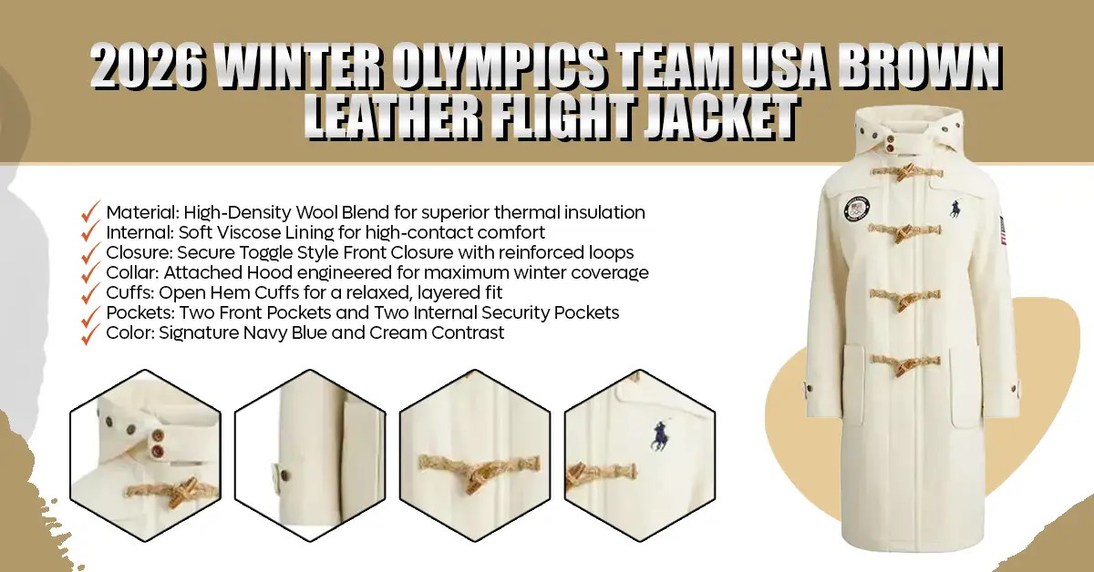Visual breakdown of the Team USA Opening Ceremony Toggle Coat features.