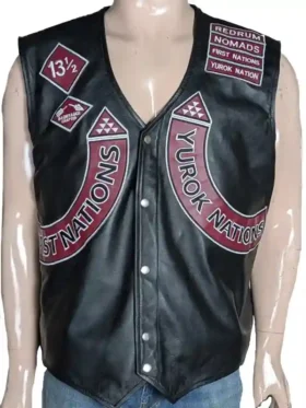 Front, back, and side views of a professional leather vest on a white mannequin.