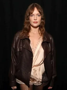 Tove Lo Brown Leather Jacket Real Front View