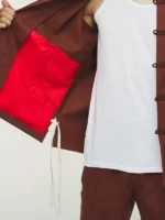 A close look at the viscose inner lining of the fox brown Adidas CNY jacket.