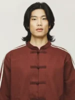 Close-up of the traditional Pankou frog-knot buttons on the Adidas Tang jacket.