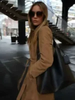 Premium Suede Leather Texture on Olivia Ponton Coat