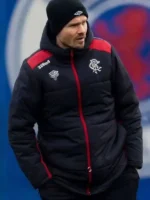 Close-up of hooded collar and smooth zipper closure on Danny Rohl Puffer Jacket