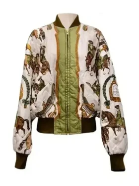 Emily in Paris Lily Collins Horse Bomber Jacket Front View