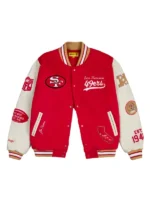 Golf Wang Scarlet San Francisco 49ers letterman full-snap jacket featuring red wool fabric and rib-knitted trim