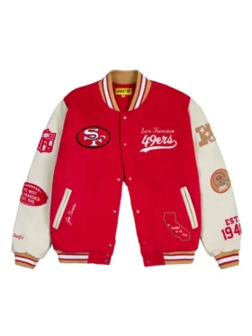 Golf Wang Scarlet San Francisco 49ers letterman full-snap jacket featuring red wool fabric and rib-knitted trim