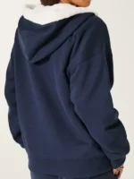 The back view of the Navy Blue Hollister hoodie showing the relaxed fit.