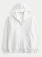 Alternative front angle of the Light Heather Grey Hollister reversible hoodie.