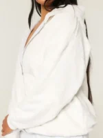 Macro shot of the Light Heather Grey fleece material and texture.