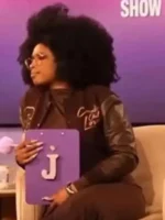 Jennifer Hudson inspired chocolate brown varsity jacket from her TV show appearance.