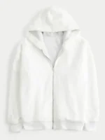 Interior view of the Light Heather Grey hoodie showing the thick white faux fur lining.