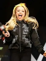 view look of ribbed cuffs and front pockets on Liv Morgan Jacket
