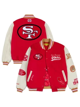 Men’s Golf Wang Scarlet San Francisco 49ers letterman full-snap jacket in red wool with rib-knit collar