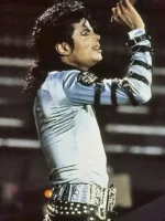 Close-up of the silver sleeve accents and strap placements on the Bad tour jacket.