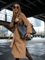 Close-up of Lapel Collar and Belted Closure on Olivia Ponton Coat