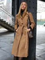 Olivia Ponton Brown Suede Trench Coat Leather Front View