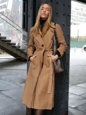 Olivia Ponton Brown Suede Trench Coat Leather Front View