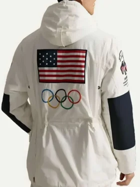 The back view of the Olympics 2026 Team USA Anorak Jacket showing the logo.