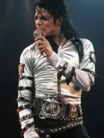 The iconic silver belt straps wrapped around the sleeves of the MJ pop star jacket.