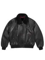 Supreme Shearling Collar Bomber Jacket Black Front View