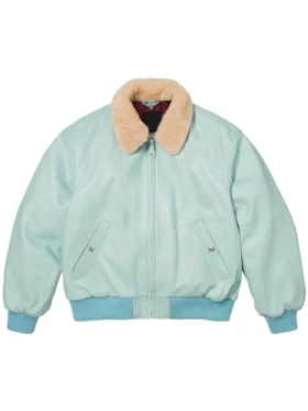 Supreme Shearling Collar Bomber Jacket Light Blue Front View