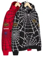 The iconic Supreme Vanson Spider Man Hoodie featuring the classic red and black colors.
