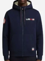 A front view of the USA Winter Olympics 2026 Blue Hoodie with team branding.
