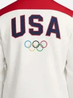 A crisp back view of the Winter Olympics USA 2026 Track Jacket in a bright white color.