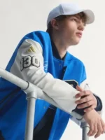 Adidas Boston Marathon 26 Varsity Jacket Close-Up View