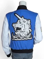 Premium wool and leather varsity jacket with letterman patches.