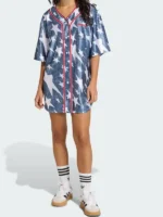 A full style look of the Adidas Denim Graphic Baseball Jersey.