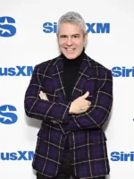 Front view of the vibrant Andy Cohen SiriusXM Purple Blazer.